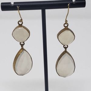 Clear Quartz Stone Teardrop Dangle Hook Earrings